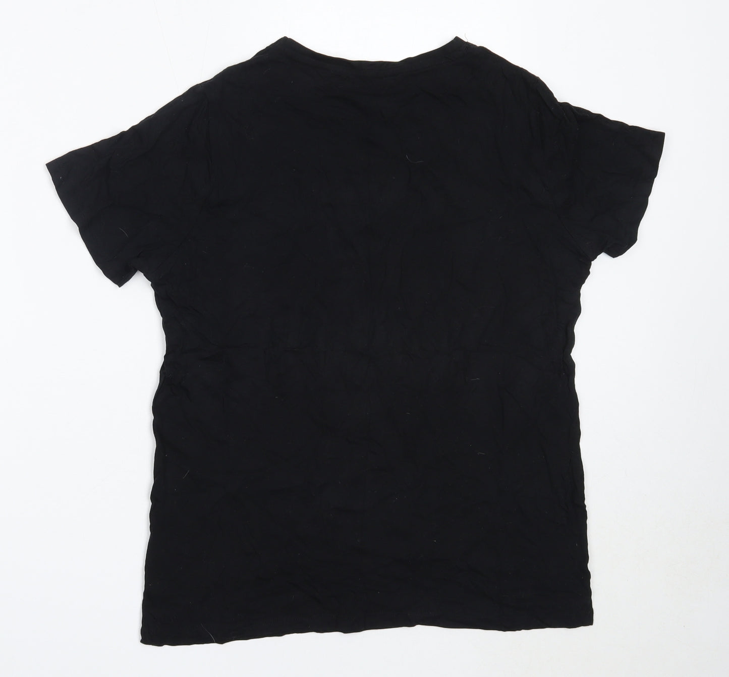 New Look Womens Black  Cotton Basic T-Shirt Size 12 Round Neck