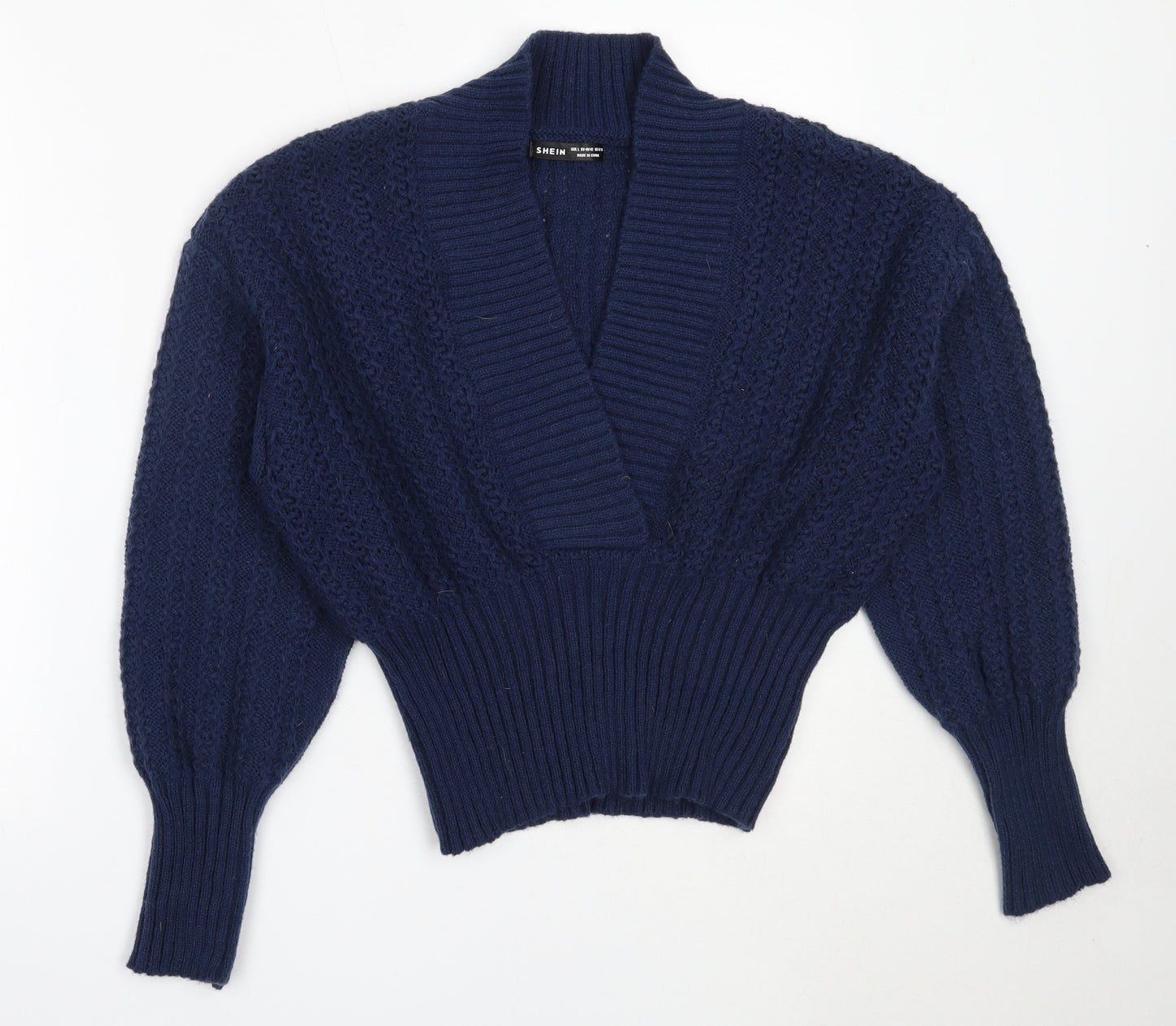 SheIn Womens Blue V-Neck  Polyester Pullover Jumper Size L