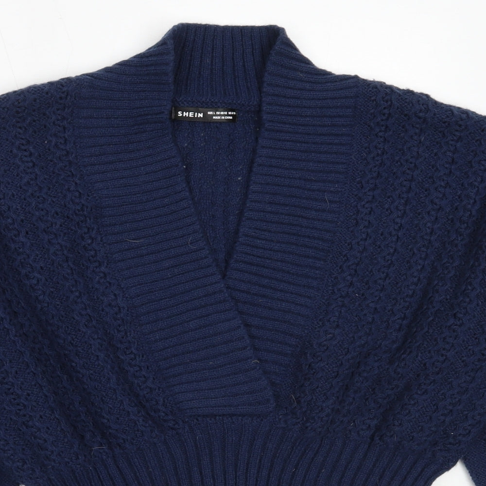 SheIn Womens Blue V-Neck  Polyester Pullover Jumper Size L