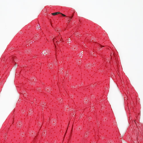 George Girls Pink Floral Viscose Fit & Flare  Size 12-13 Years  Collared Button