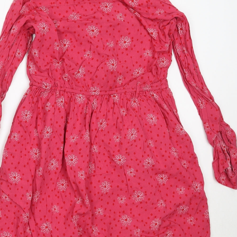George Girls Pink Floral Viscose Fit & Flare  Size 12-13 Years  Collared Button