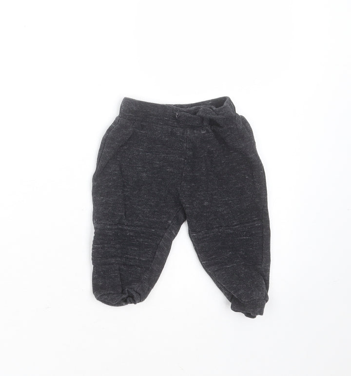 F&F Baby Grey Cotton Jogger Trousers Size 9-12 Months Drawstring