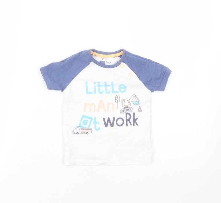 George Boys White Cotton Basic T-Shirt Size 6-9 Months Round Neck - little man at work