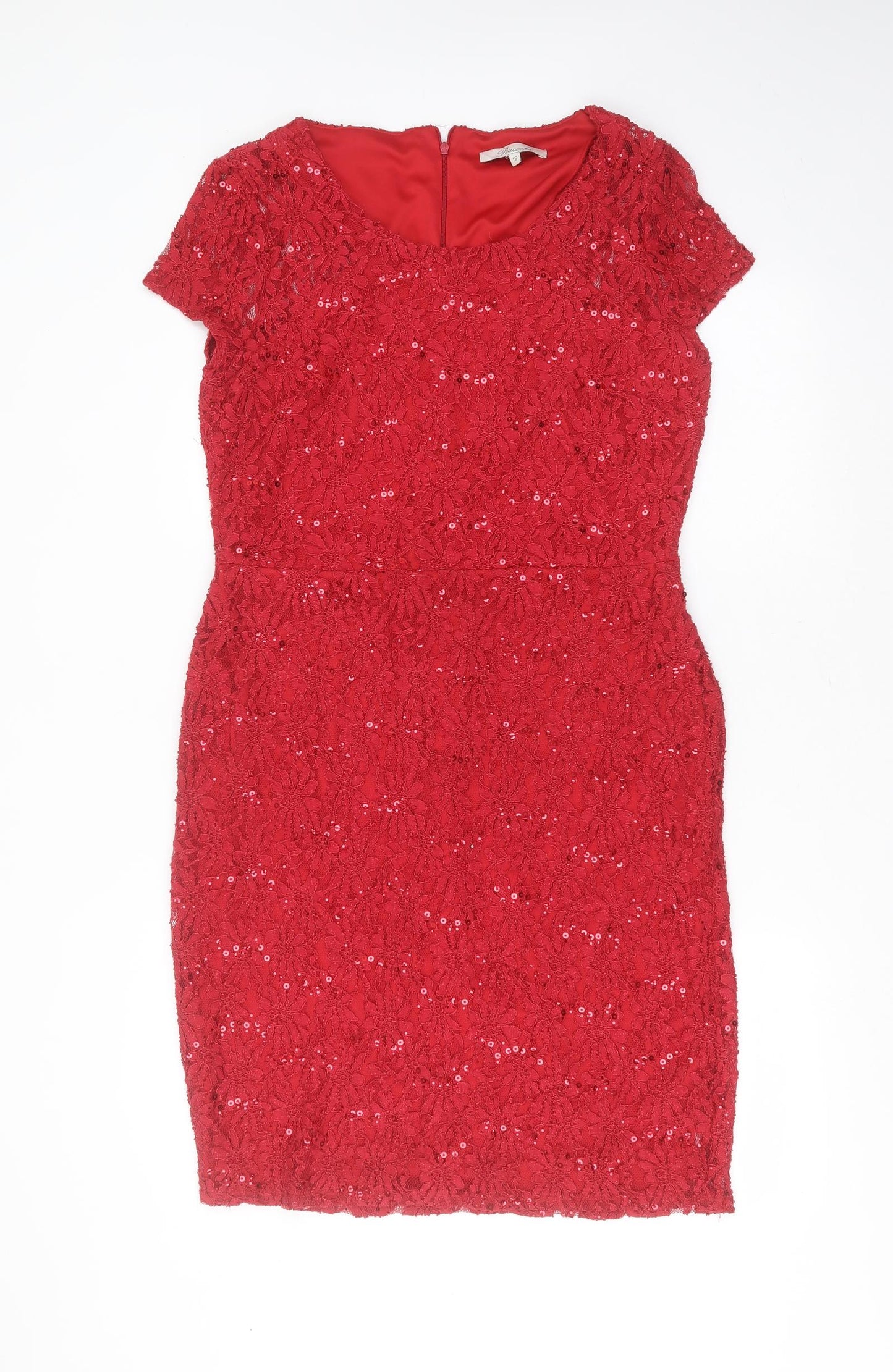Peacocks Womens Red Floral Nylon Shift  Size 16  Round Neck  - sequins