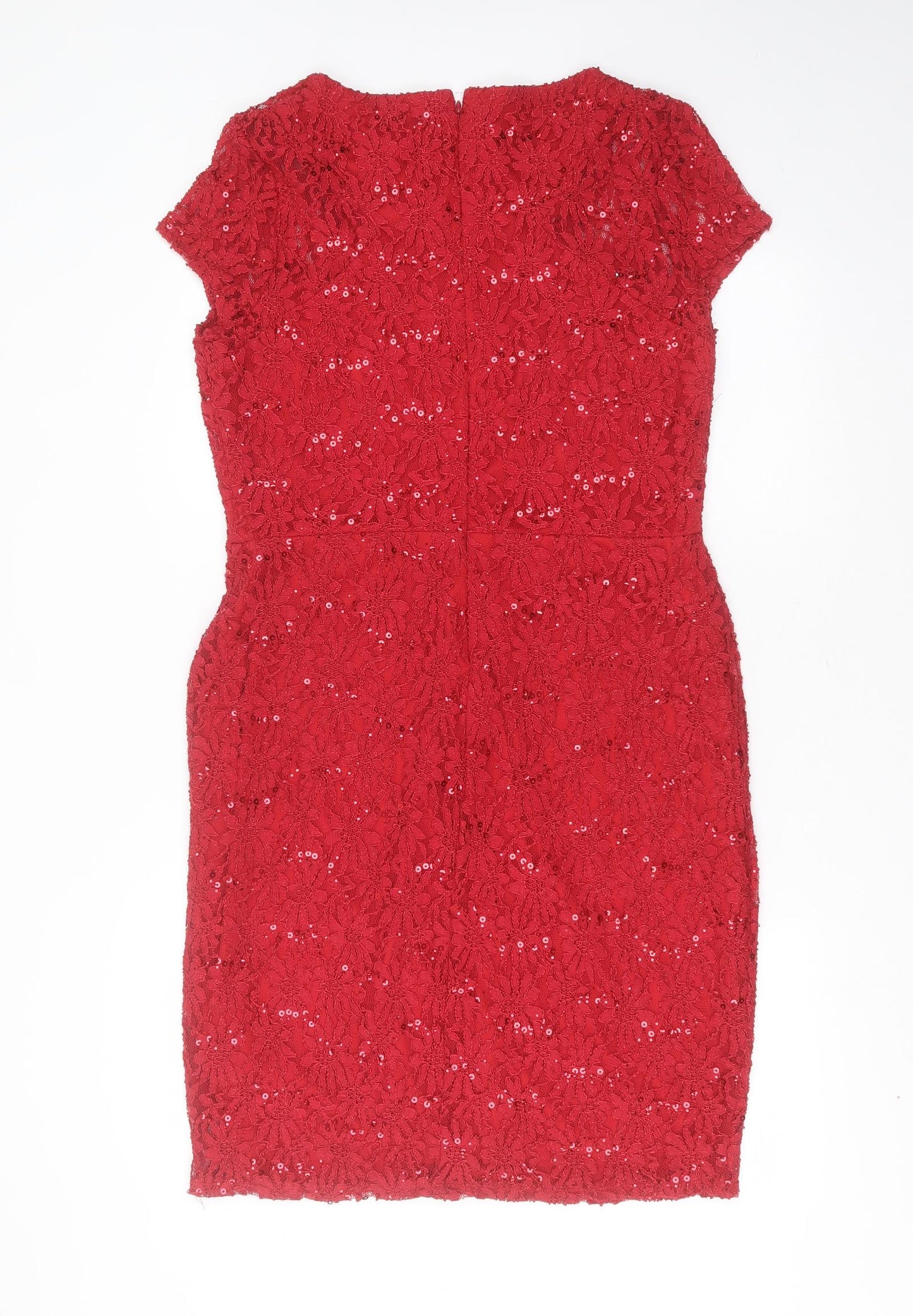 Peacocks Womens Red Floral Nylon Shift  Size 16  Round Neck  - sequins