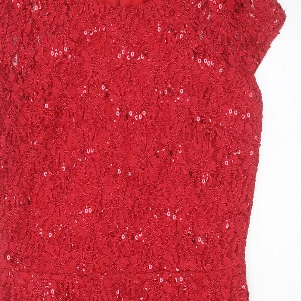 Peacocks Womens Red Floral Nylon Shift  Size 16  Round Neck  - sequins