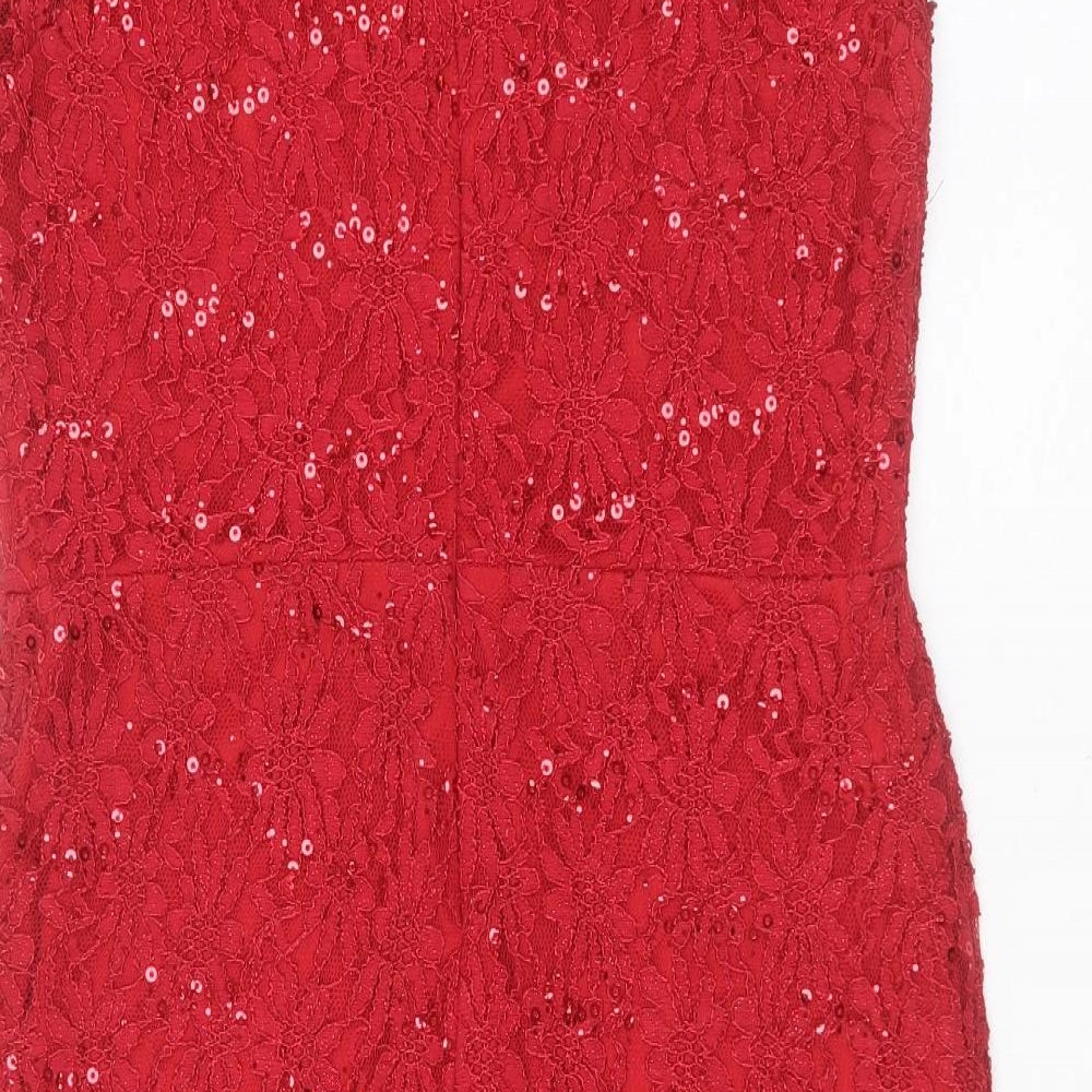 Peacocks Womens Red Floral Nylon Shift  Size 16  Round Neck  - sequins