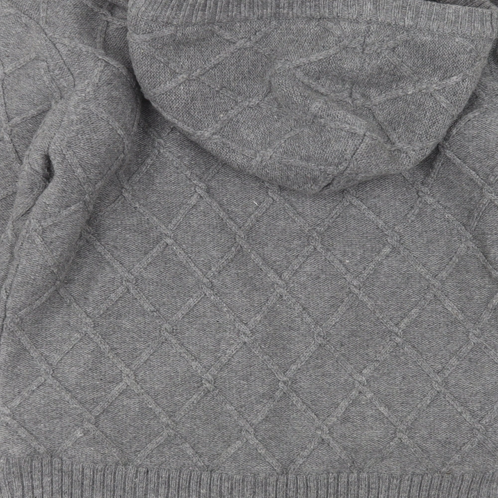 Bench Mens Grey Round Neck Argyle/Diamond Wool Full Zip Jumper Size S