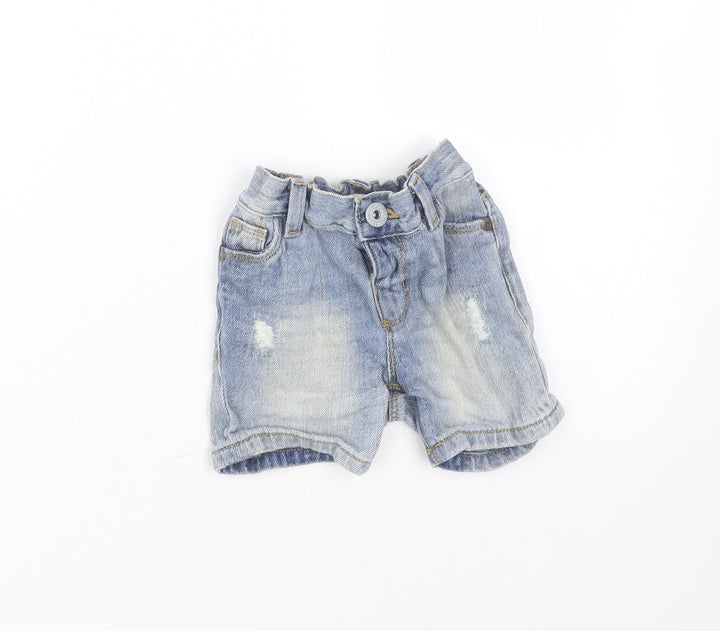 Matalan Baby Blue Cotton Cropped Trousers Size 6-9 Months - distressed shorts