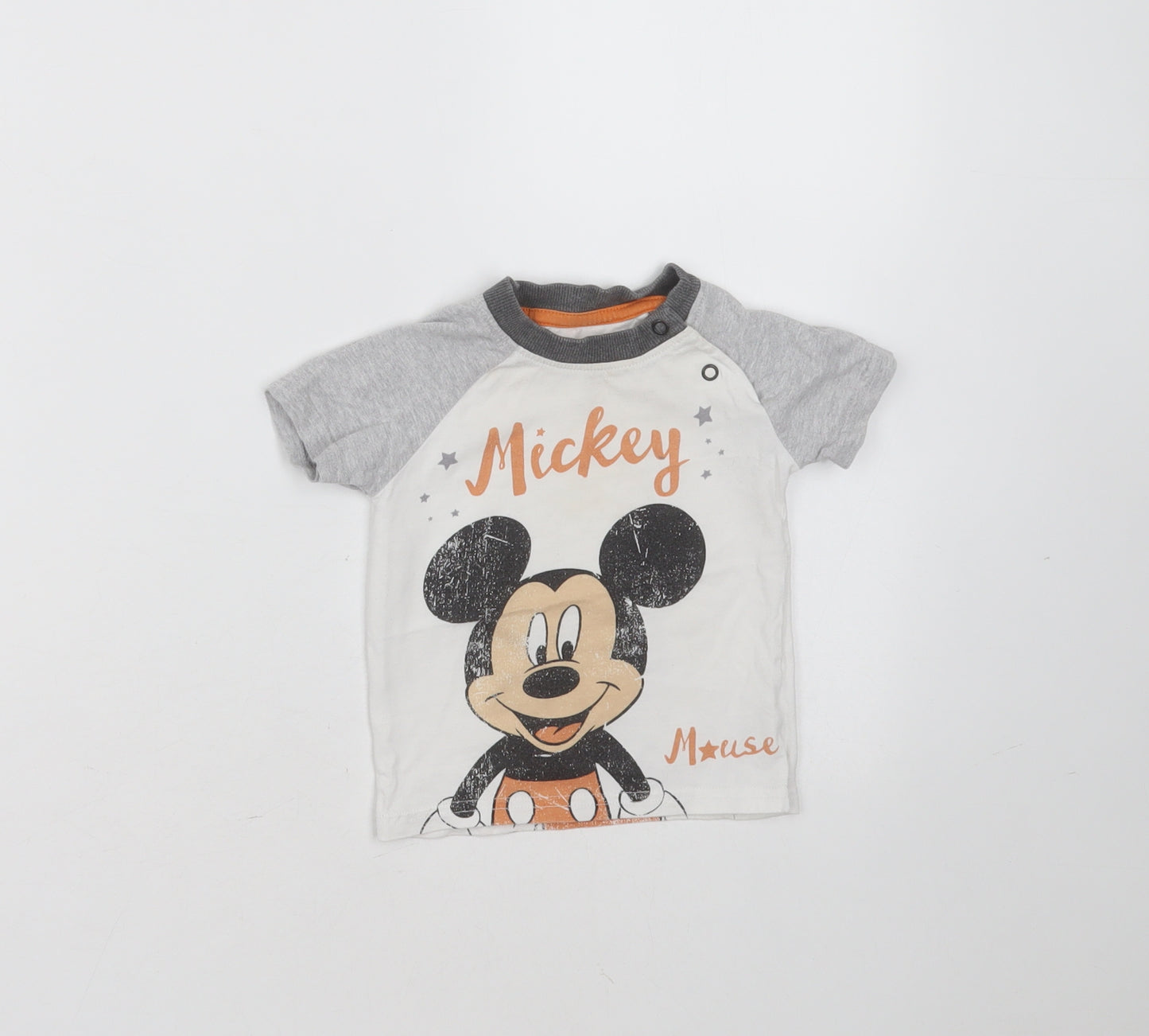 George Baby White  Cotton Basic T-Shirt Size 6-9 Months Round Neck  - mickey mouse