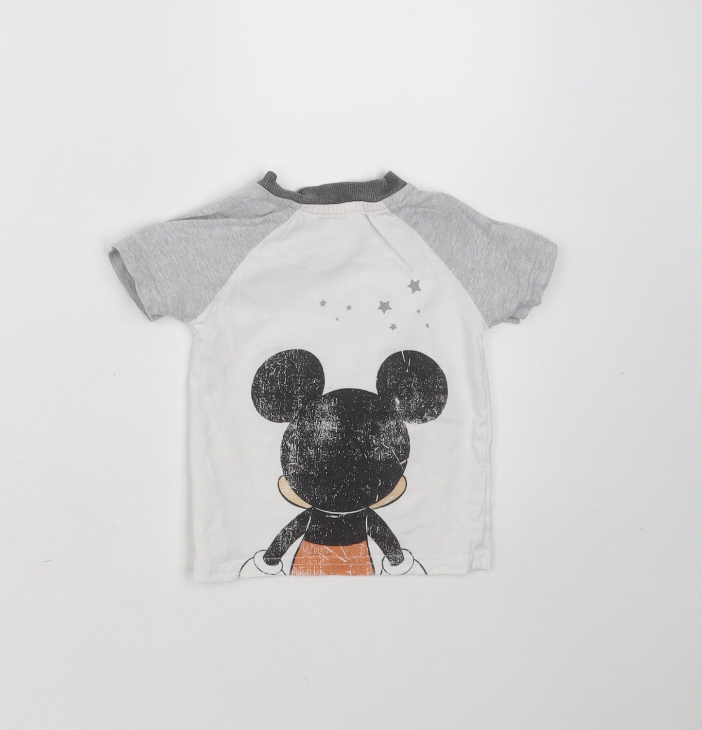 George Baby White  Cotton Basic T-Shirt Size 6-9 Months Round Neck  - mickey mouse