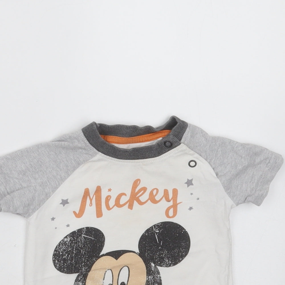 George Baby White  Cotton Basic T-Shirt Size 6-9 Months Round Neck  - mickey mouse