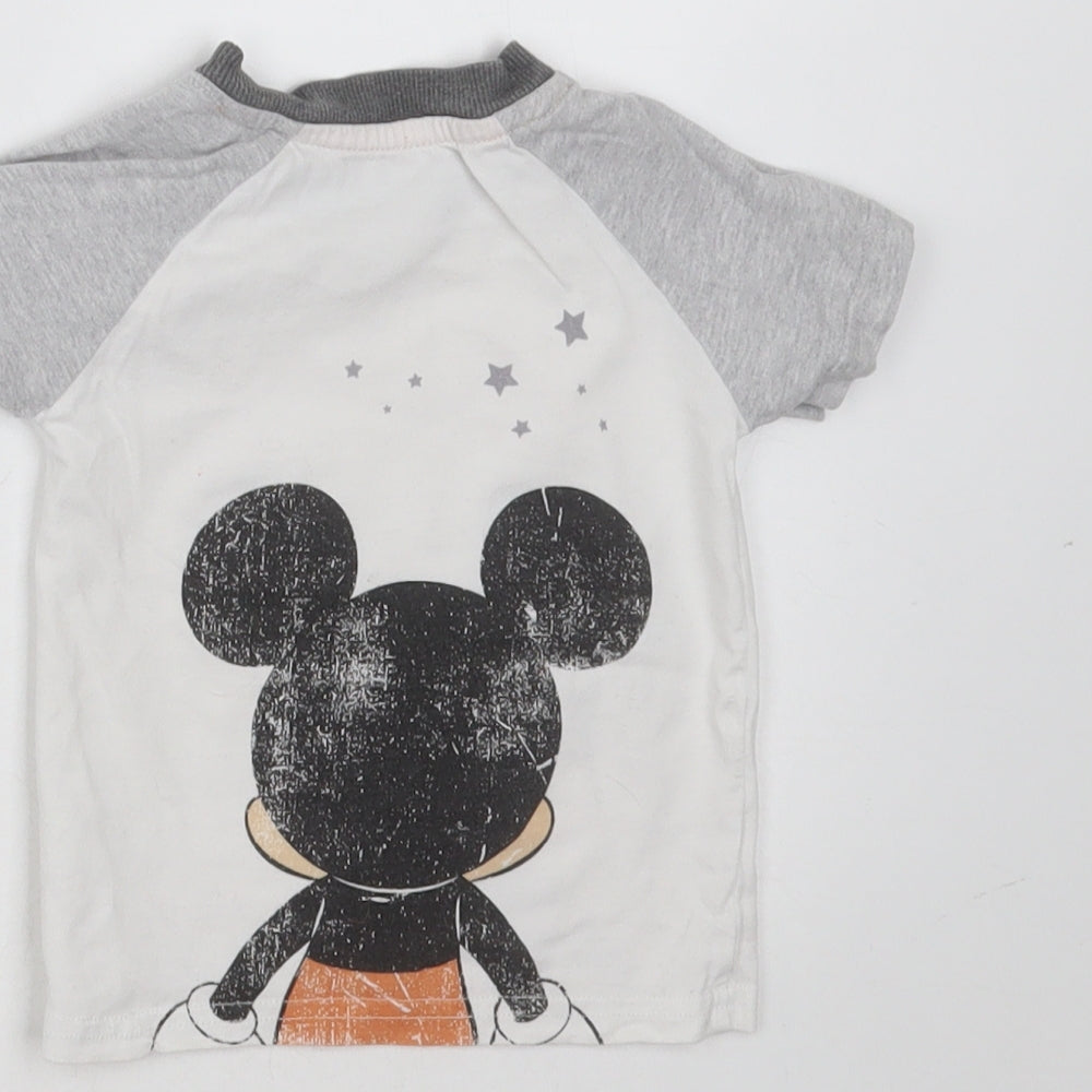 George Baby White  Cotton Basic T-Shirt Size 6-9 Months Round Neck  - mickey mouse