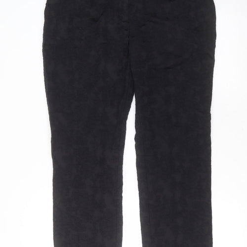 Marks and Spencer Womens Black Floral Polyester Blend Trousers  Size 36 in L29 in Regular