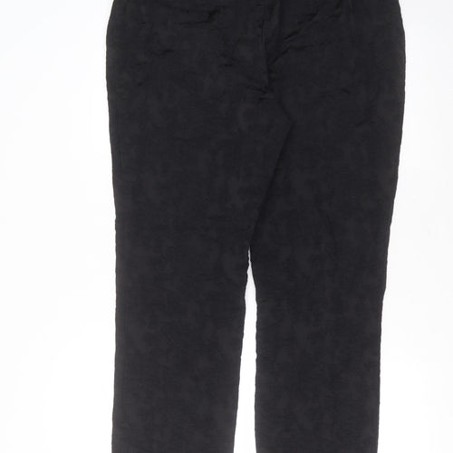 Marks and Spencer Womens Black Floral Polyester Blend Trousers  Size 36 in L29 in Regular