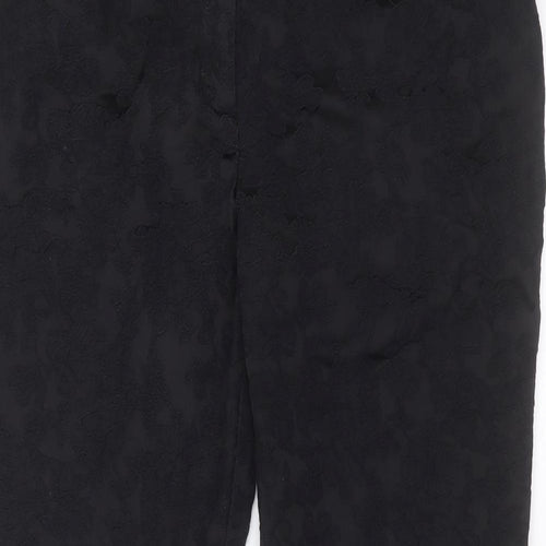 Marks and Spencer Womens Black Floral Polyester Blend Trousers  Size 36 in L29 in Regular