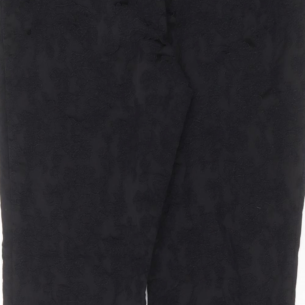 Marks and Spencer Womens Black Floral Polyester Blend Trousers  Size 36 in L29 in Regular