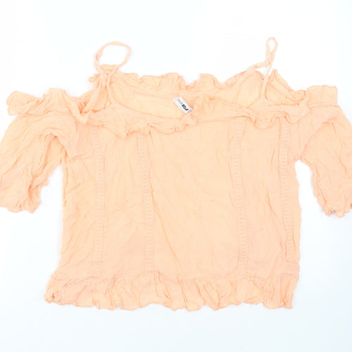 FB sister Womens Orange  Polyester Basic Blouse Size M Round Neck - cold shoulder