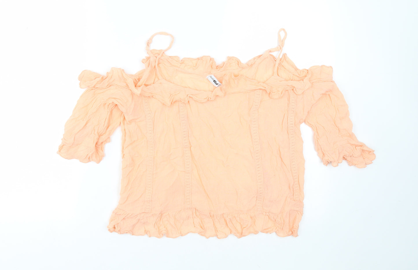 FB sister Womens Orange  Polyester Basic Blouse Size M Round Neck - cold shoulder