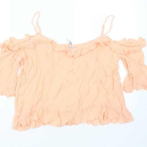 FB sister Womens Orange  Polyester Basic Blouse Size M Round Neck - cold shoulder
