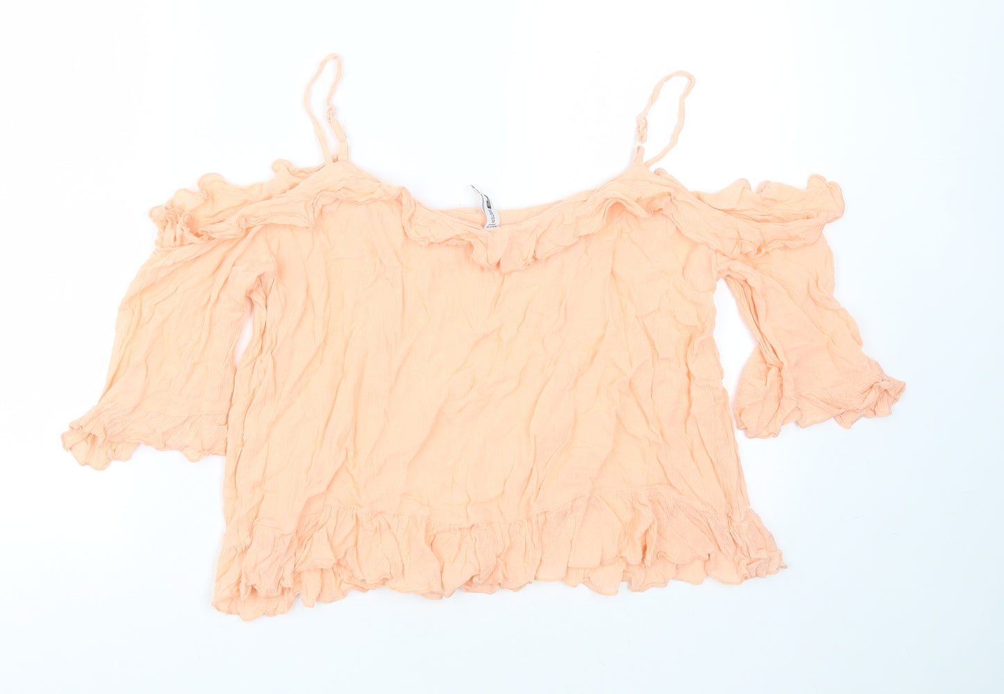 FB sister Womens Orange  Polyester Basic Blouse Size M Round Neck - cold shoulder