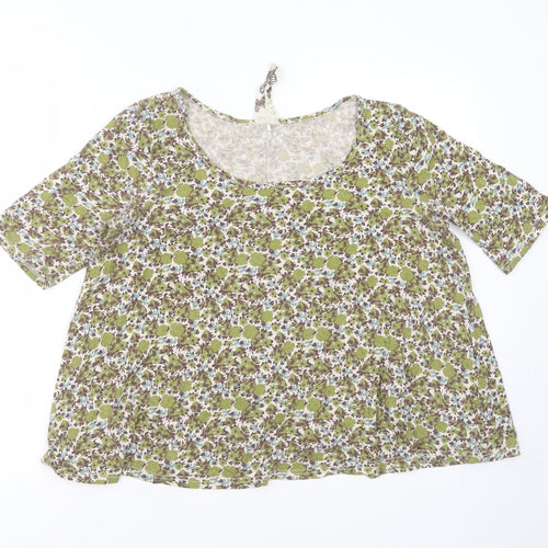 NEXT Womens Green Floral Cotton Basic T-Shirt Size 12 Round Neck