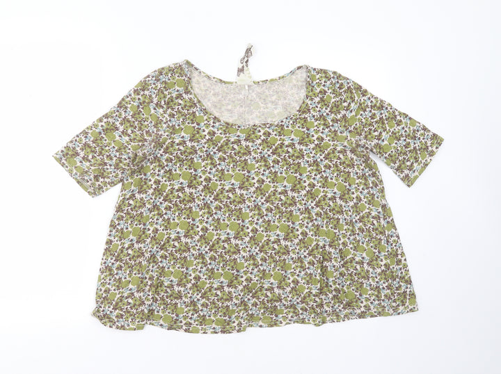 NEXT Womens Green Floral Cotton Basic T-Shirt Size 12 Round Neck