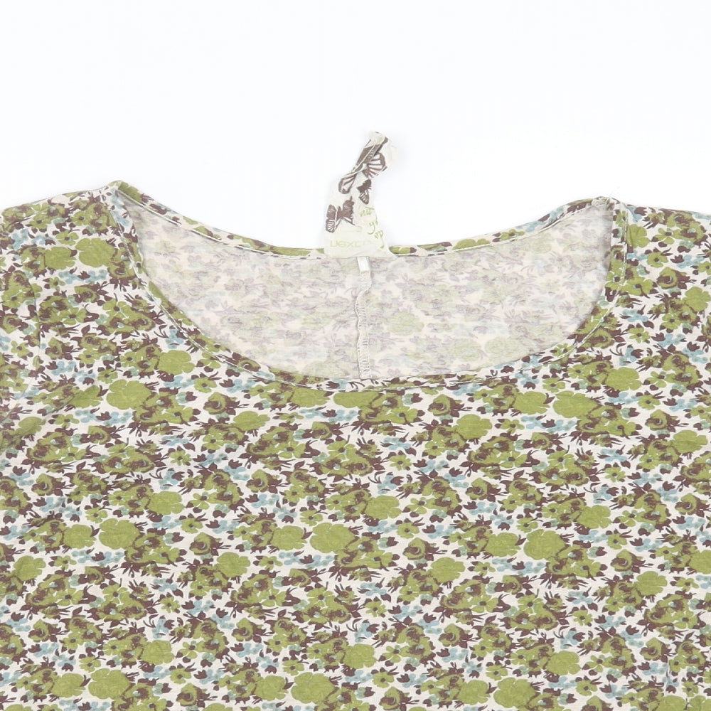 NEXT Womens Green Floral Cotton Basic T-Shirt Size 12 Round Neck