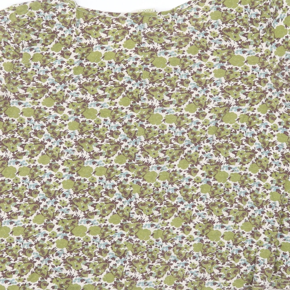 NEXT Womens Green Floral Cotton Basic T-Shirt Size 12 Round Neck