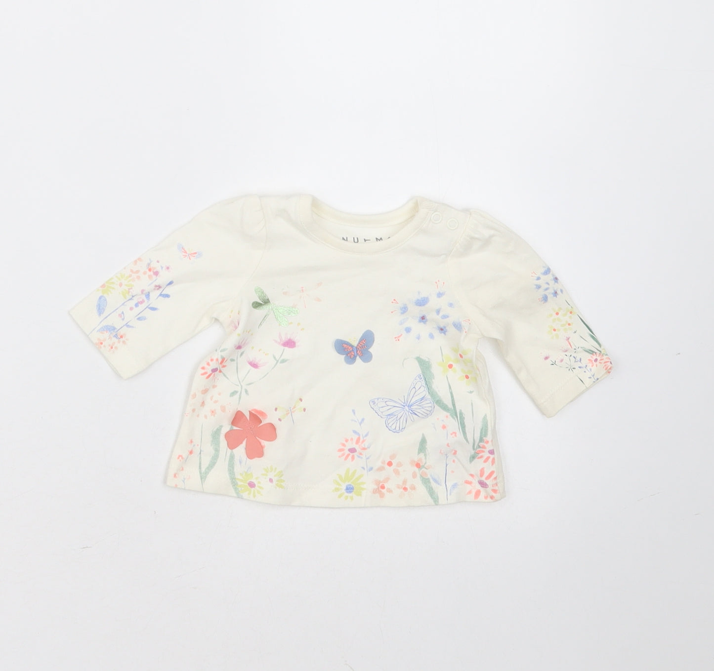 Nutmeg Girls Ivory Floral Cotton Basic T-Shirt Size Newborn Round Neck