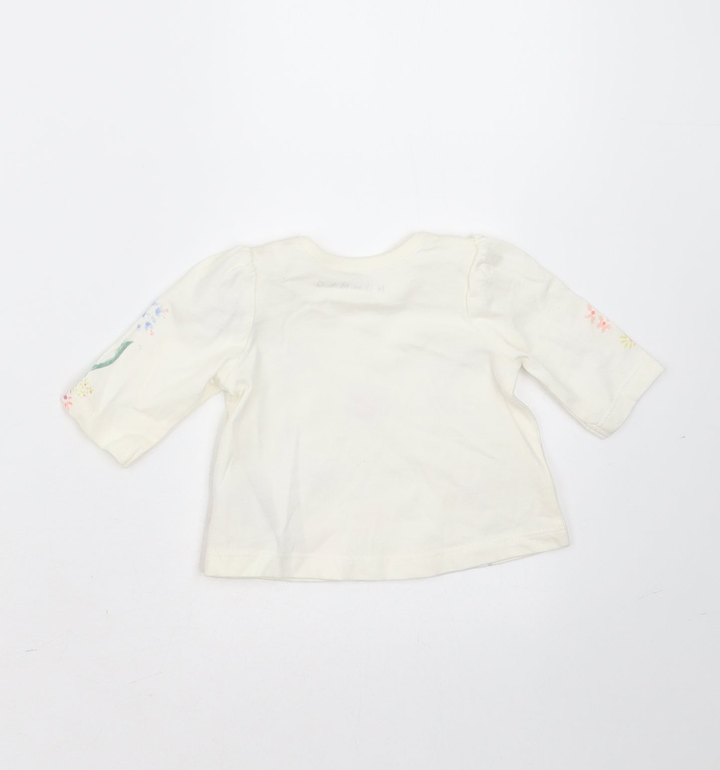 Nutmeg Girls Ivory Floral Cotton Basic T-Shirt Size Newborn Round Neck