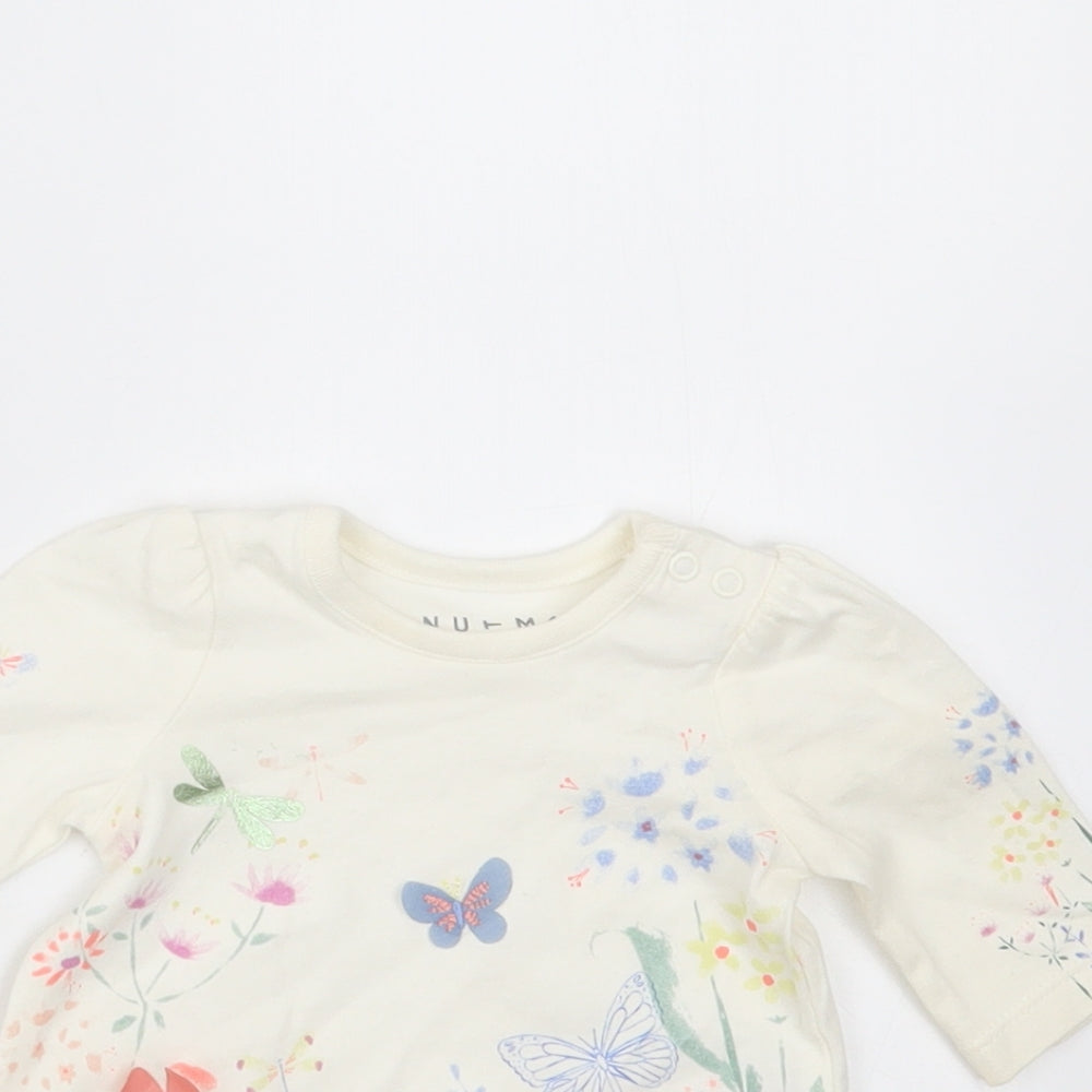 Nutmeg Girls Ivory Floral Cotton Basic T-Shirt Size Newborn Round Neck