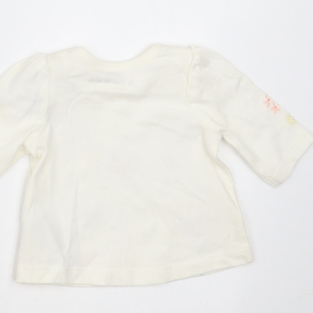 Nutmeg Girls Ivory Floral Cotton Basic T-Shirt Size Newborn Round Neck