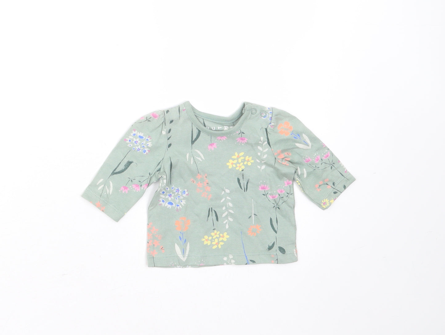 Nutmeg Girls Green Floral Cotton Basic T-Shirt Size Newborn Round Neck