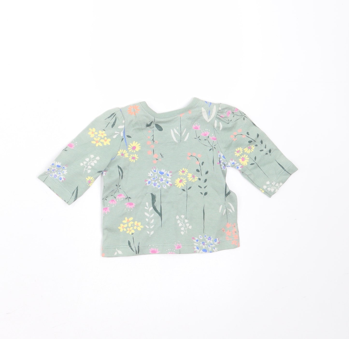 Nutmeg Girls Green Floral Cotton Basic T-Shirt Size Newborn Round Neck