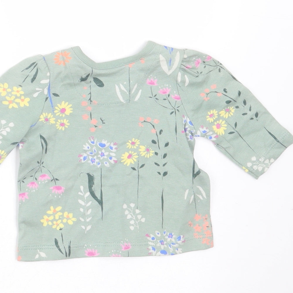 Nutmeg Girls Green Floral Cotton Basic T-Shirt Size Newborn Round Neck