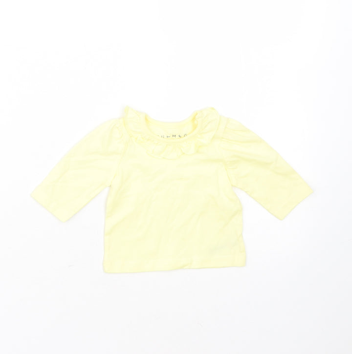 Nutmeg Girls Yellow Cotton Basic T-Shirt Size Newborn Round Neck