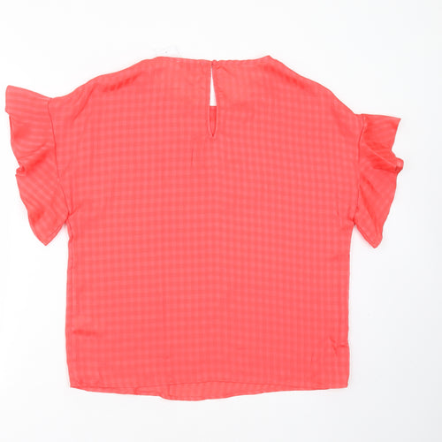 Papaya Womens Pink Check Polyester Basic Blouse Size S Round Neck