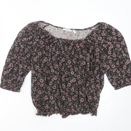 New Look Womens Black Floral Polyester Blend Basic Blouse Size 12 Round Neck