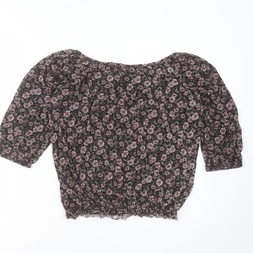New Look Womens Black Floral Polyester Blend Basic Blouse Size 12 Round Neck