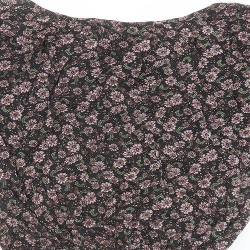 New Look Womens Black Floral Polyester Blend Basic Blouse Size 12 Round Neck