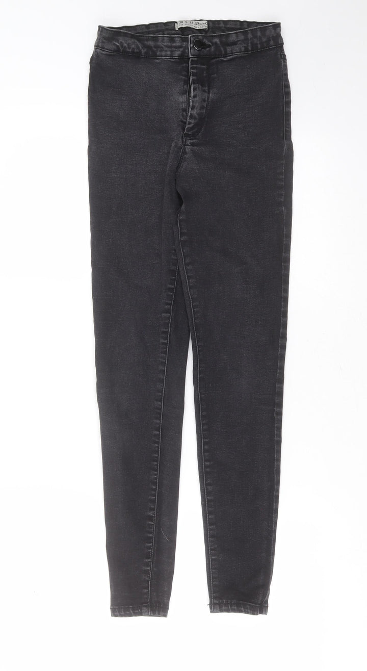 Primark Womens Grey Cotton Skinny Jeans Size 10 L27 in Extra-Slim Zip