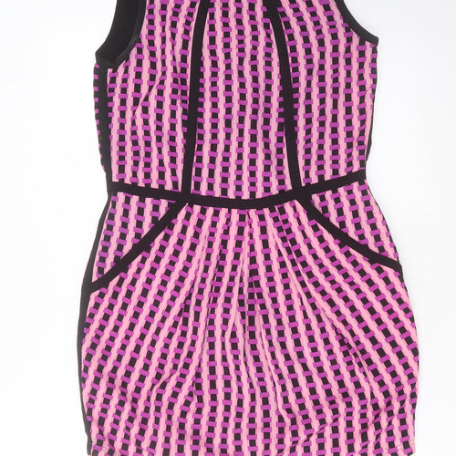 Awear Womens Purple Geometric Polyester Shift  Size 10  Round Neck