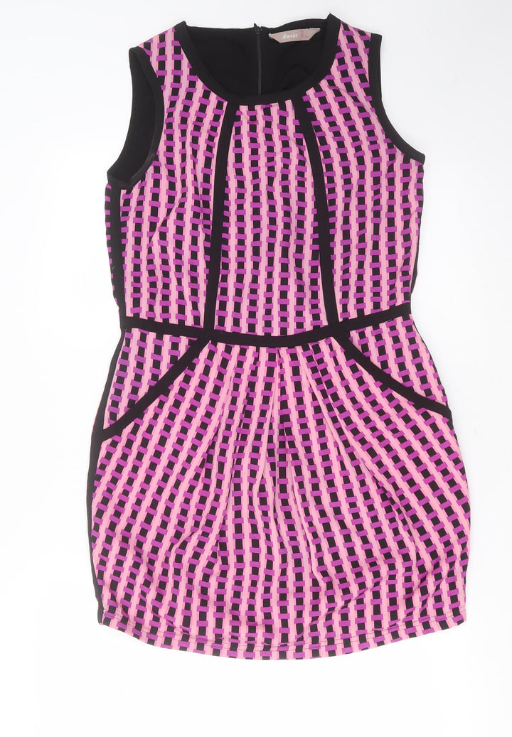 Awear Womens Purple Geometric Polyester Shift Size 10 Round Neck