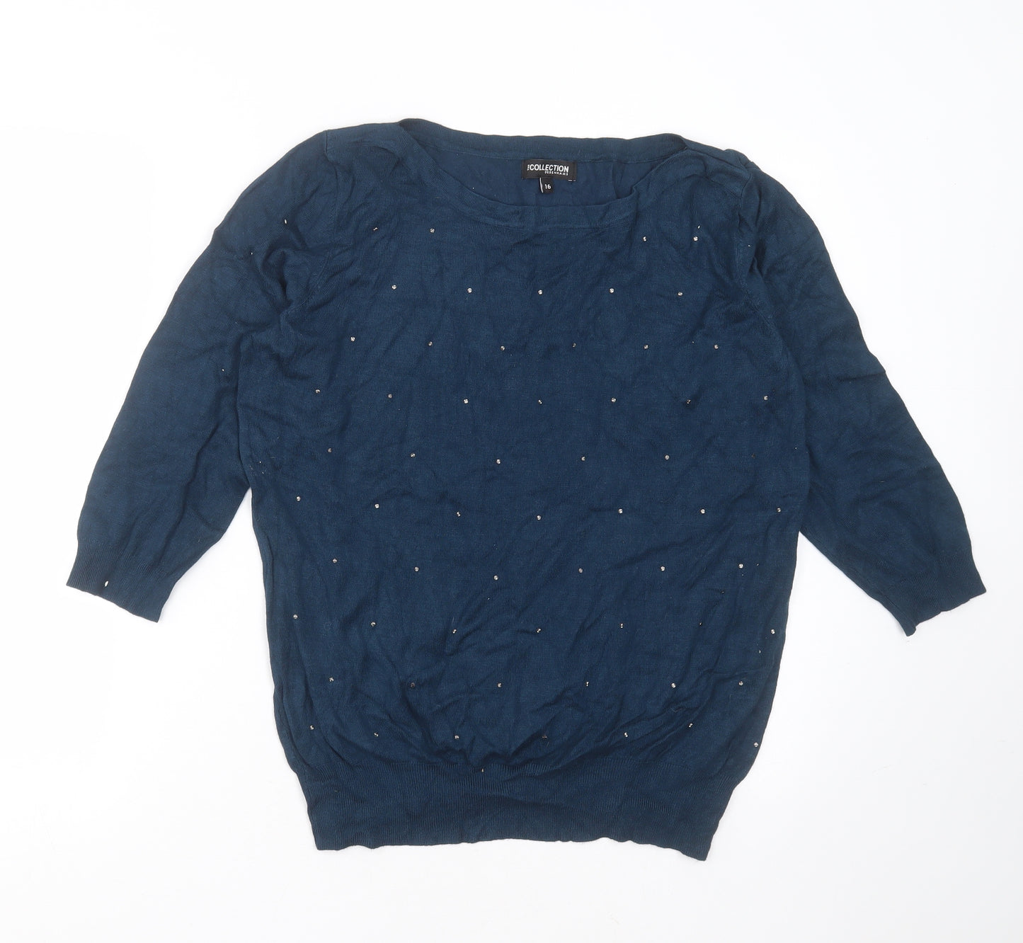 Debenhams Womens Blue Boat Neck  Viscose Pullover Jumper Size 16   - studded