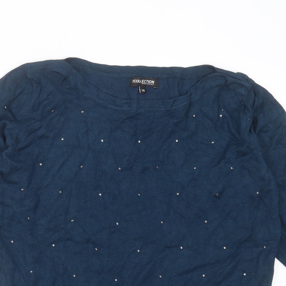 Debenhams Womens Blue Boat Neck  Viscose Pullover Jumper Size 16   - studded