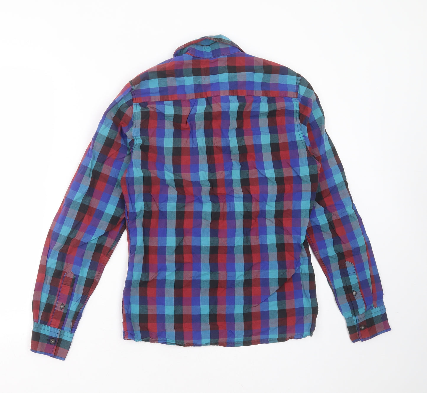 Topman Mens Blue Check Cotton  Button-Up Size XS Collared Button