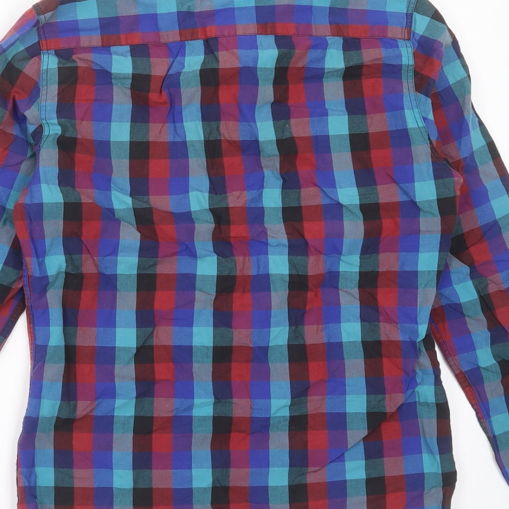 Topman Mens Blue Check Cotton  Button-Up Size XS Collared Button