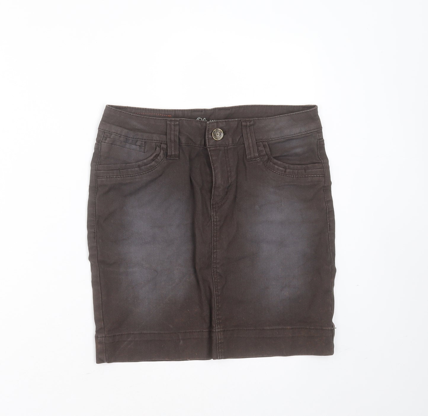s.Oliver Womens Brown  Cotton Mini Skirt Size 6   Zip