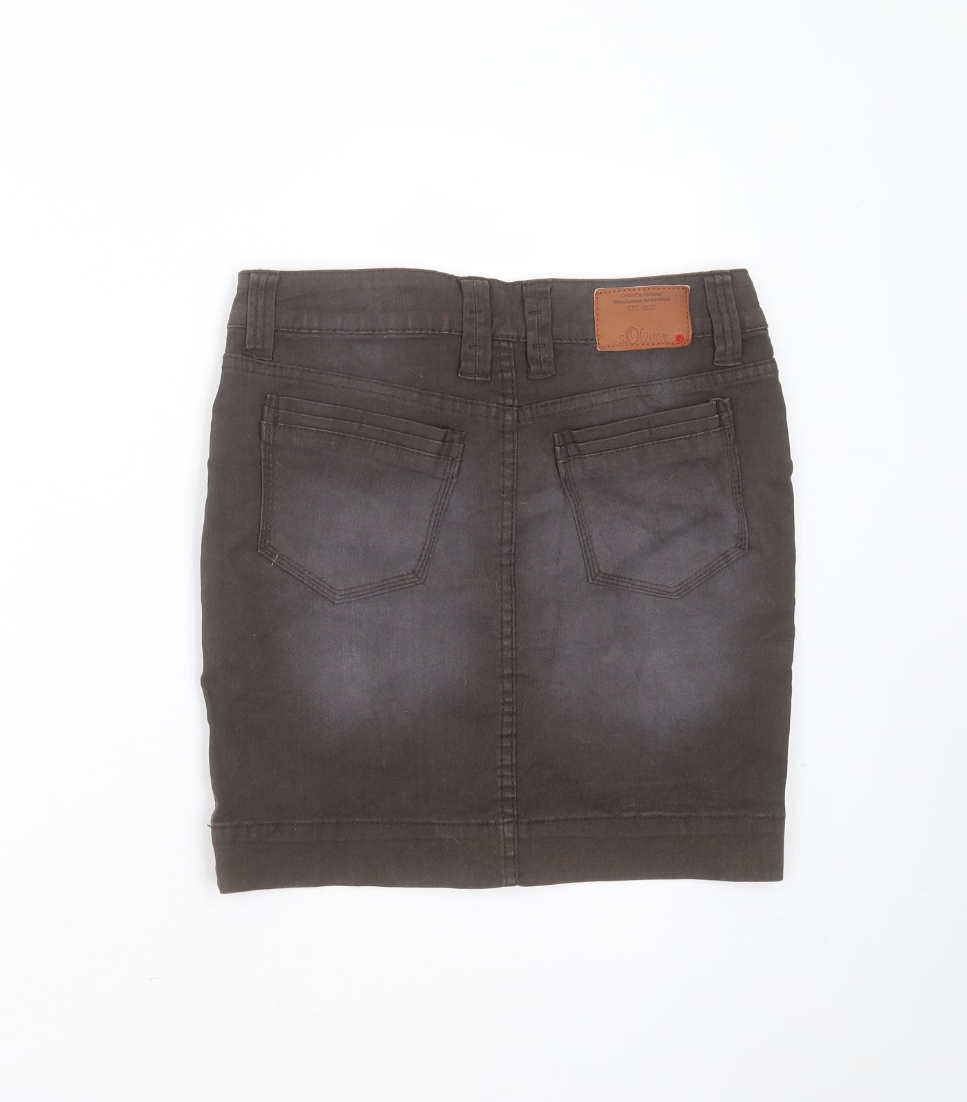 s.Oliver Womens Brown  Cotton Mini Skirt Size 6   Zip